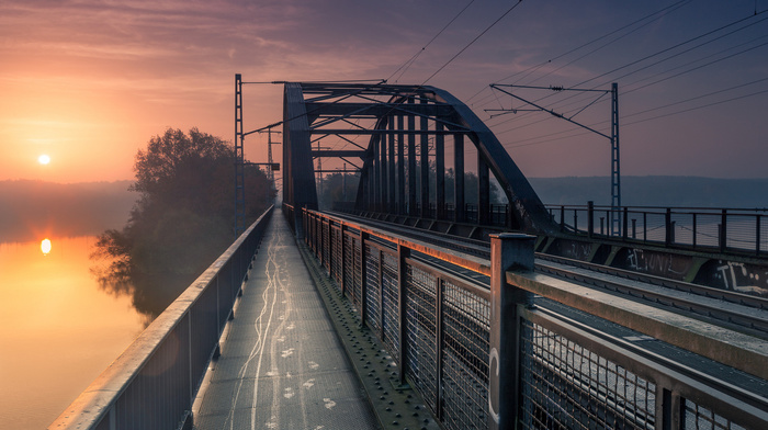 nature, bridge, river, Sun