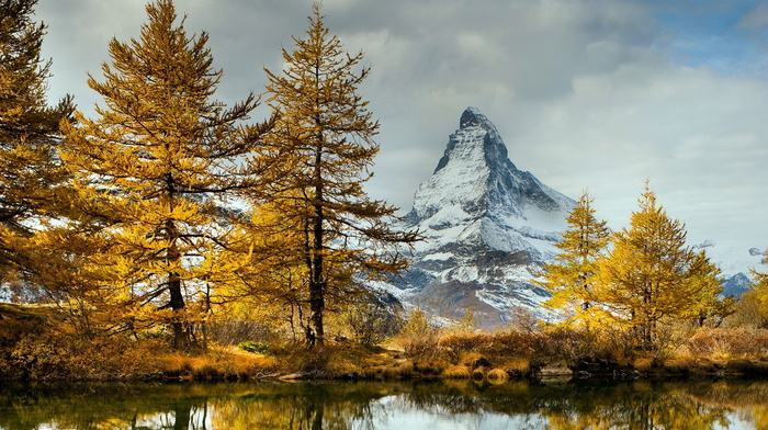 lake, mountain, landscape, autumn