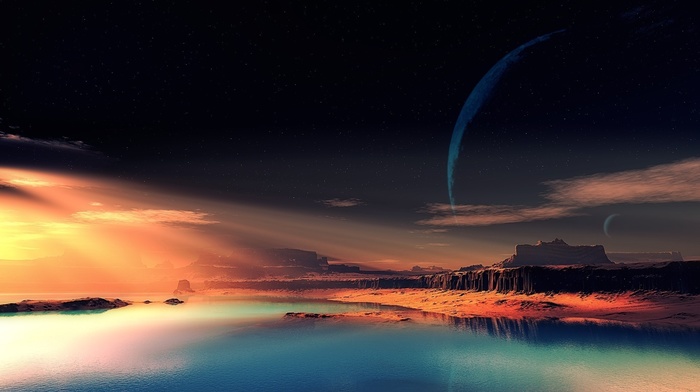 space, sky, rocks