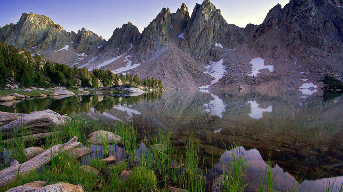 reflection, grass, lake, landscape, mountain, water, nature