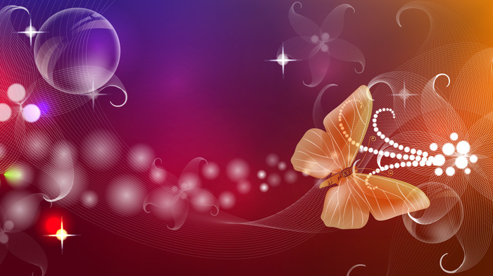 abstraction, butterfly, 3D, flowers