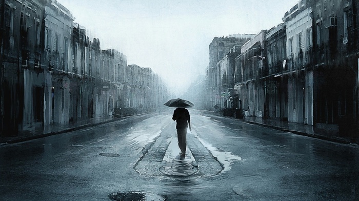 men, street, road, stunner, rain