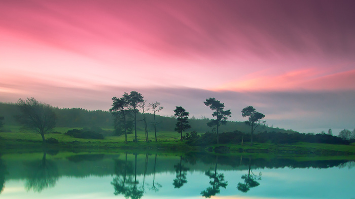 coast, green, sky, river, nature