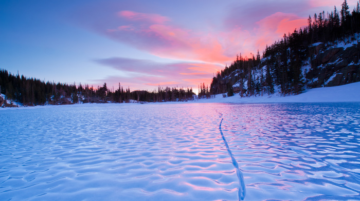 winter, snow, ice, river, macro