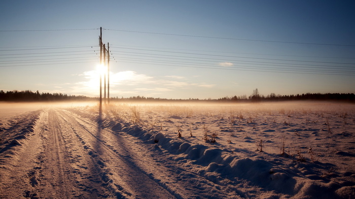 winter, landscape, road