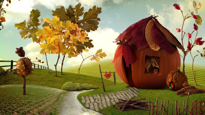 lodge, autumn, village, stunner