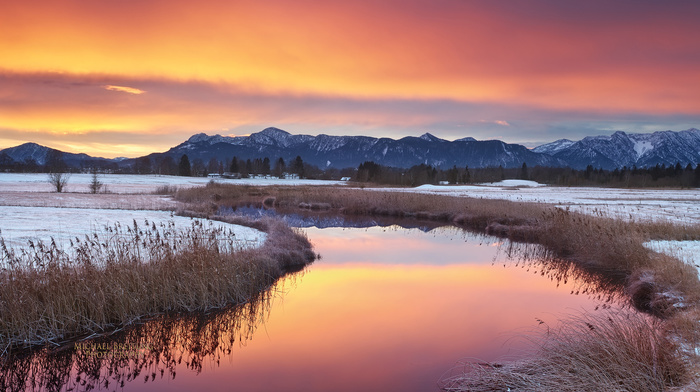 lake, winter, nature, mountain