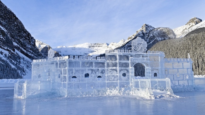 mountain, sky, ice, forests, nature, winter