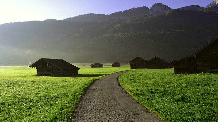 runway, grass, path, nature