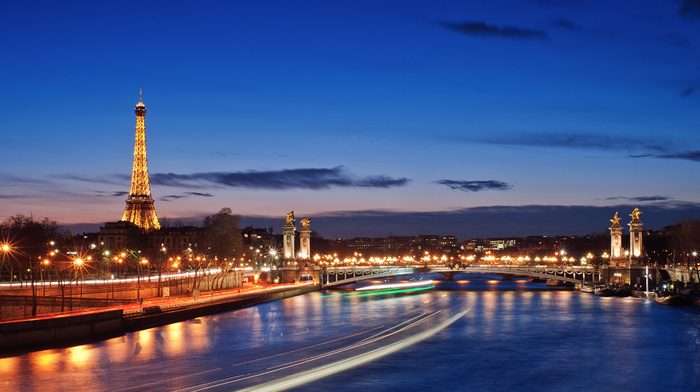 Paris, France, evening, lights, cities, river, city