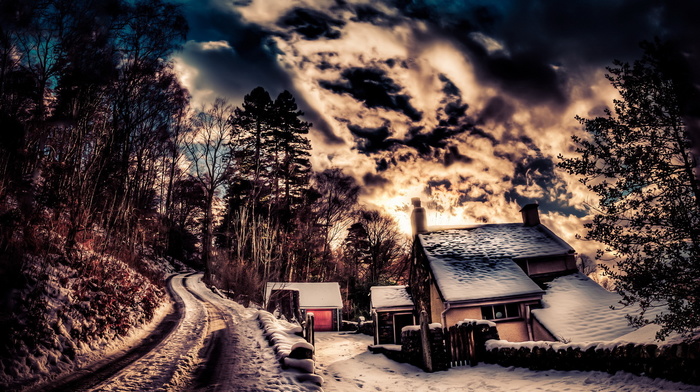 road, landscape, winter, nature