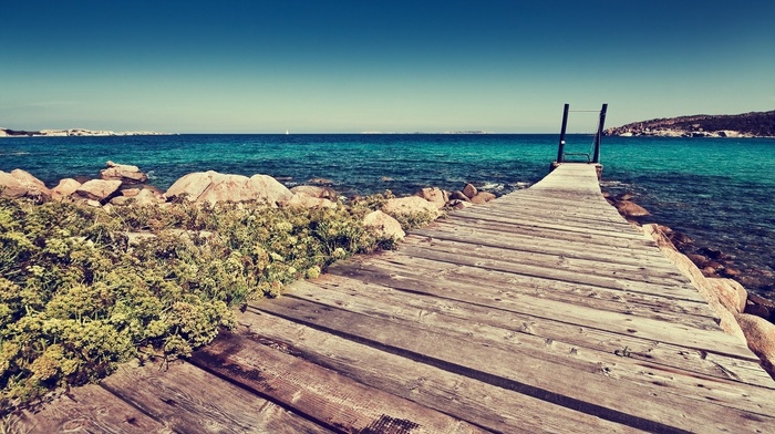 river, sky, nature, road, stones, sea