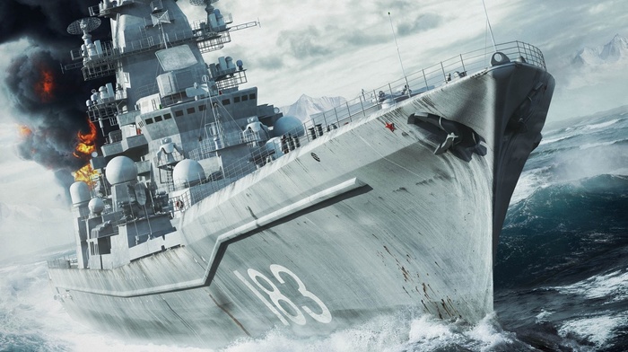 gun, ship, sea