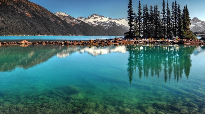 mountain, water, trees, Canada, nature