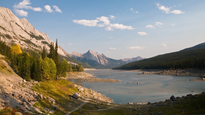 nature, lake, greenery, mountain