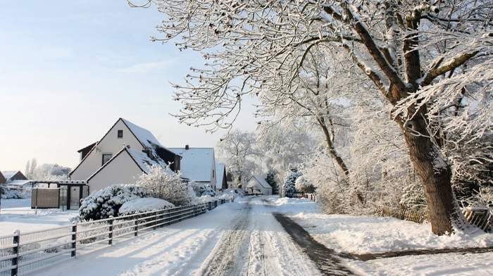 road, winter, nature