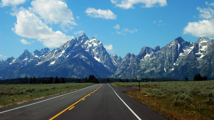 mountain, sky, road, nature, clouds