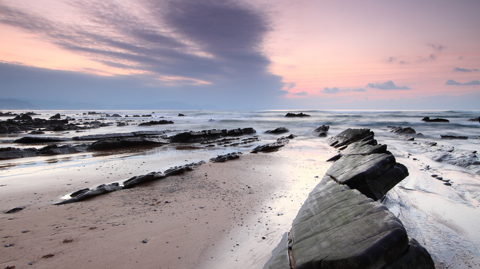 stones, nature, sky, sea, beach, clouds