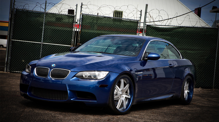 m3, fence, bmw, cars, reflection, blue, BMW