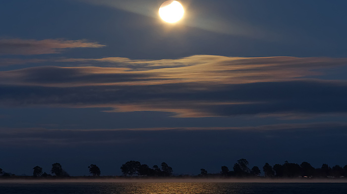 reflection, mist, moon, nature