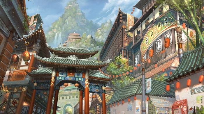 fantasy, city, Asian, art