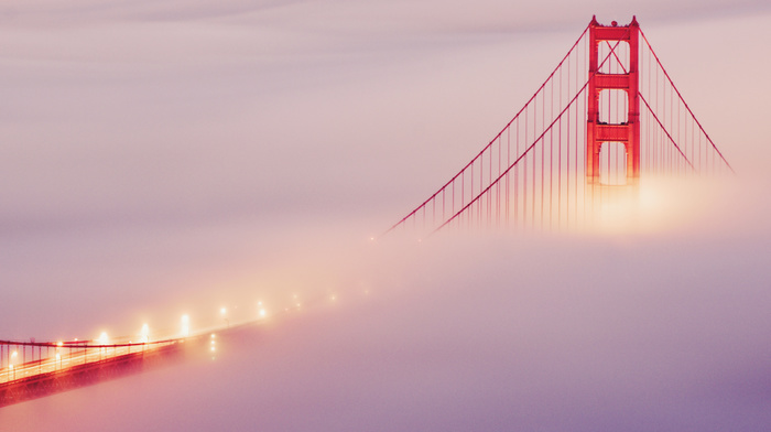 lights, bridge, cities, mist