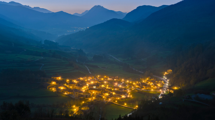 valley, mountain, nature, lights, morning