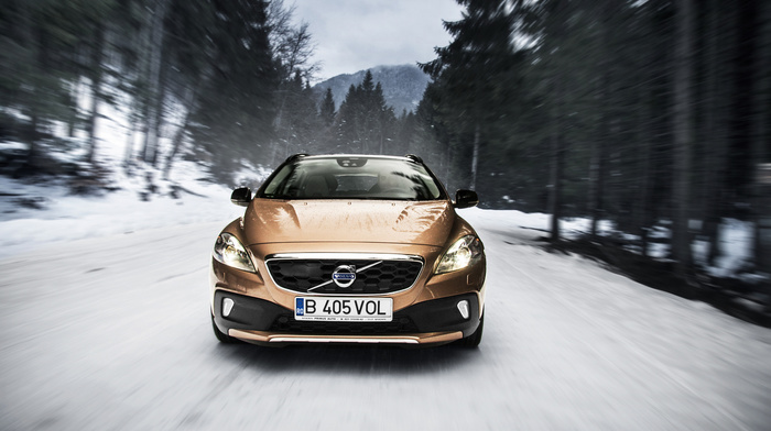 cars, winter, forest, road, speed