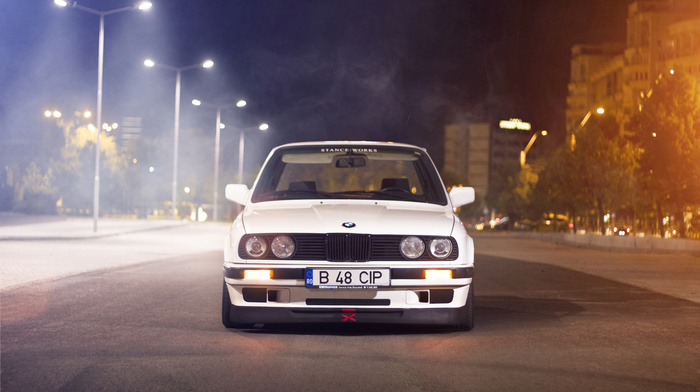 white, street, cars, bmw, BMW, night