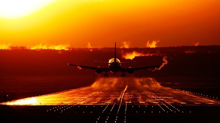 aircraft, sunset