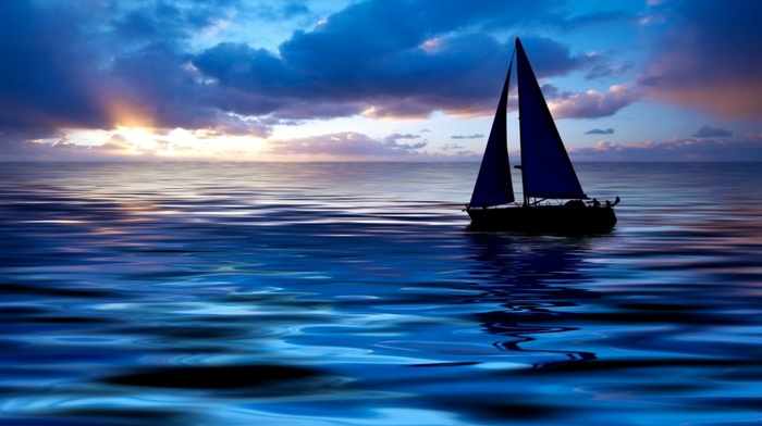 sunset, evening, ships, stunner, sea, water