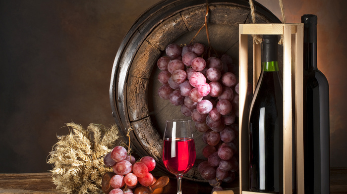 delicious, wineglass, bottle, box, grapes