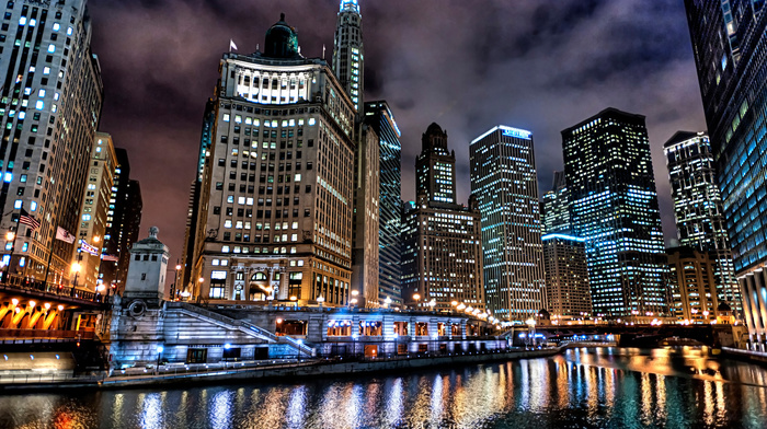 USA, Chicago, cities, lights, night, city