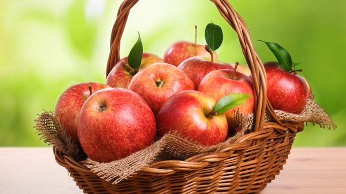 apples, basket, delicious, table, fruits