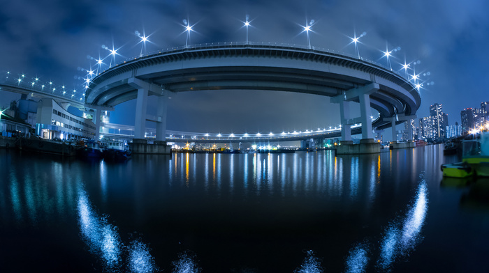 night, lights, bridge, Japan, cities, city