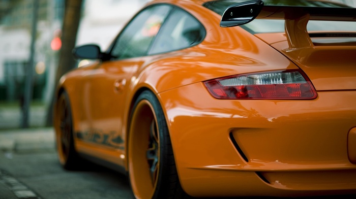 street, Porsche, cars, city, orange