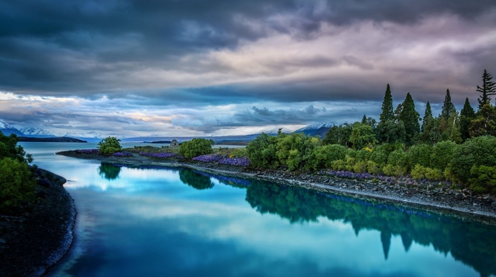 landscape, river, nature, sky