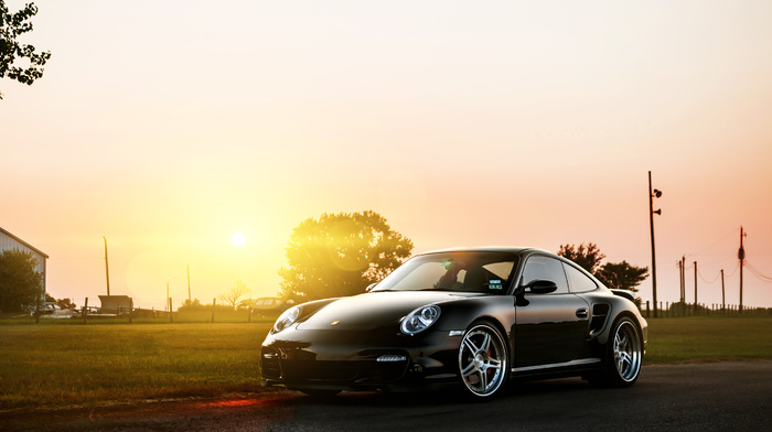 Porsche, black, Sun, cars