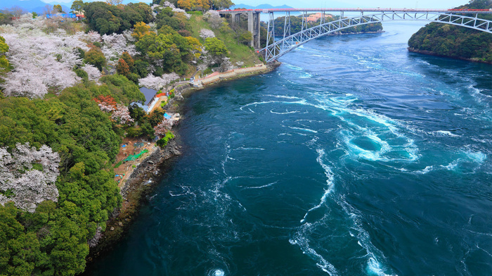 coast, bridge, nature, Japan, river, bay