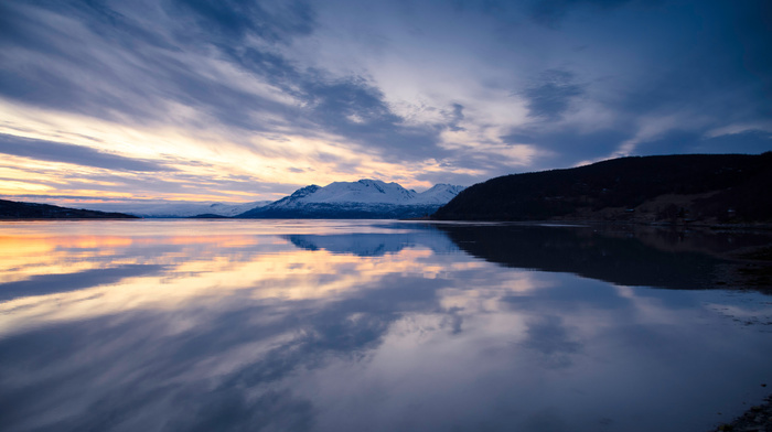 reflection, evening, nature, mountain, sky, lake