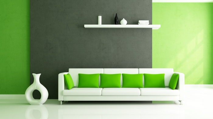 couch, white, design, green, pillows, interior, style