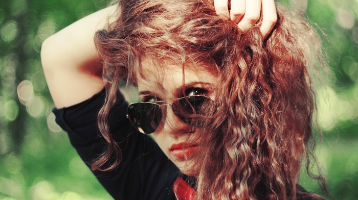 red hair, girl, background, girls, sight, glasses