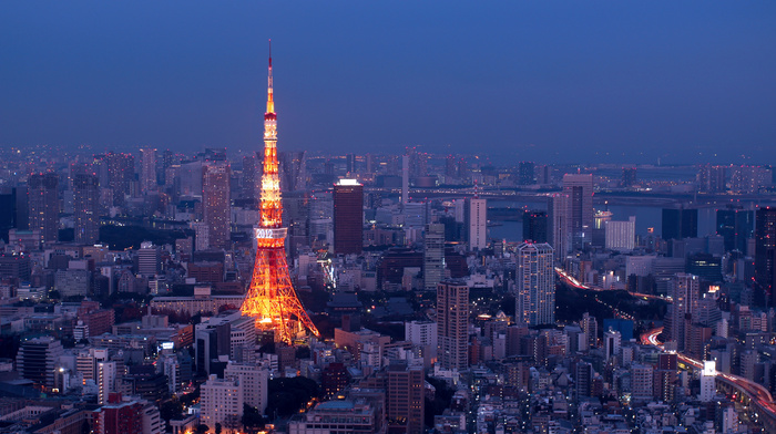 panorama, night, lights, cities, Tokyo