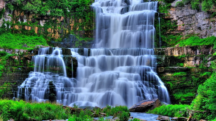 water, nature, greenery, waterfall
