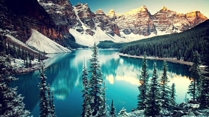 lake, landscape, water, winter, mountain