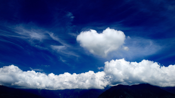clouds, nature, sky, heart, mountain