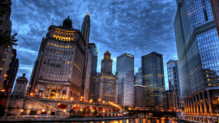 evening, sky, cities, USA, Chicago