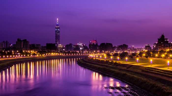 tower, city, China, night, cities