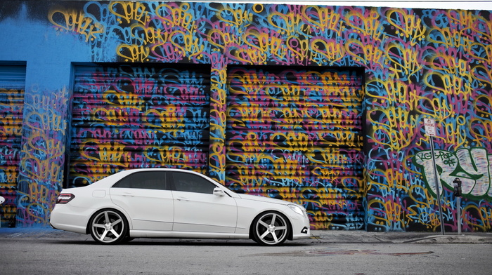 white, cars, graffiti, Mercedes, tuning