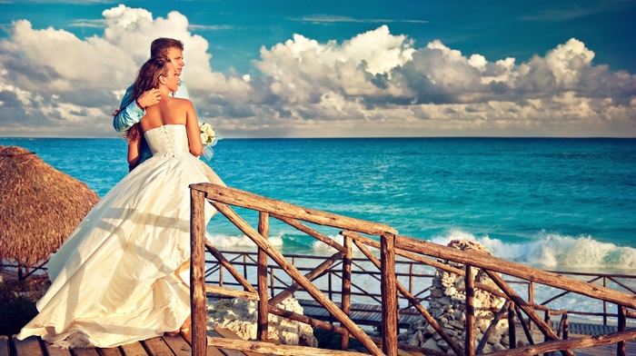 sea, sky, stunner, clouds, couple